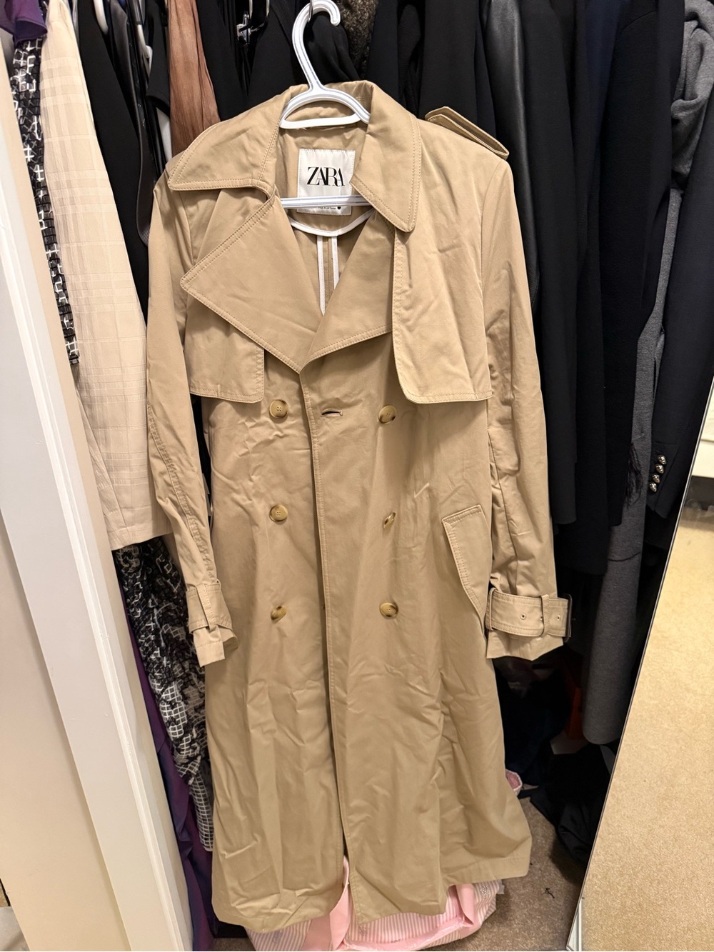 Zara Beige Double-Breasted Trench Coat